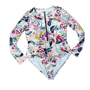 Mynah Tropic Escape Front Zip Long Sleeve Paddle Multicolor‎ Swimsuit Size XXL